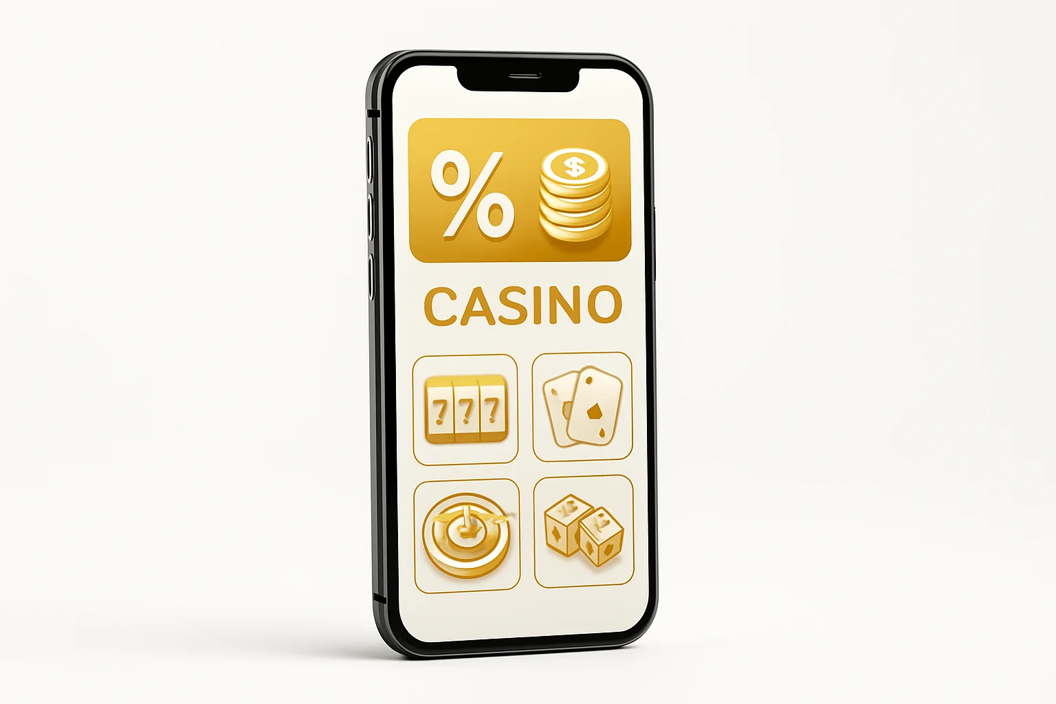 Modern smartphone displaying sleek casino app interface with games and bonuses