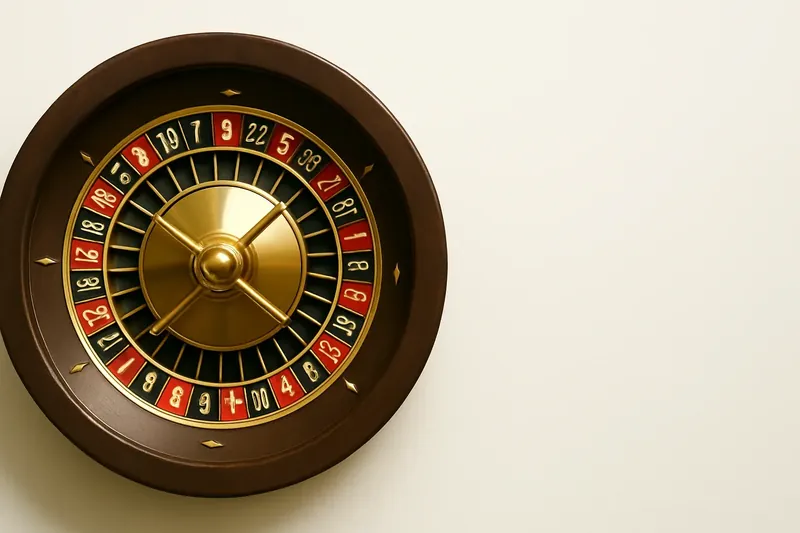 Close-up overhead of roulette wheel center with gold accents