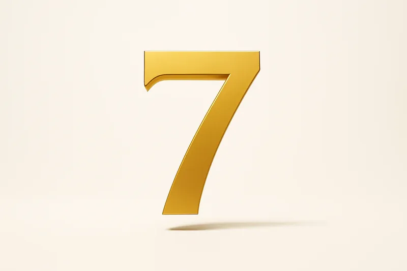 Single large golden seven symbol on cream background with soft shadow